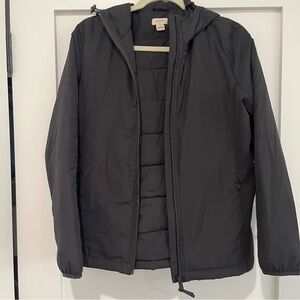 J. Crew Woman’s Black Hooded Jacket Zipper Lightweight winter coat size S